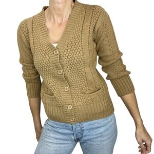 Vintage Jousse Paris Italian made wool blend tan fitted cardigan sweater